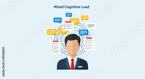 Businessman with Mixed Cognitive Load Concept Illustration.