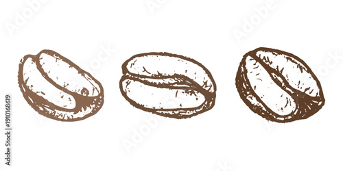 Set of hand drawn fresh roasted coffee bean Arabica robusta seed doodle Single element for design print packaging label decor