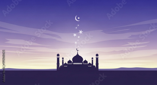 Silhouette Mosque Landscape at Twilight