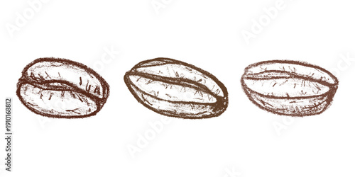 Set of hand drawn fresh roasted coffee bean Arabica robusta seed doodle Single element for design print packaging label decor
