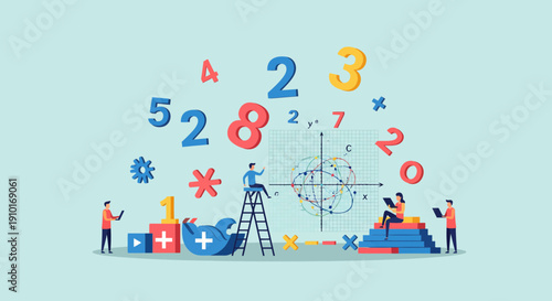 Illustration of People Engaged in Mathematical Calculations and Numbers.