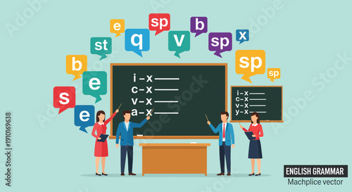 Teachers Explaining English Grammar Concepts In Classroom.