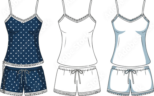 Women’s Sleepwear CAD Drawing – Camisole and Shorts Set Front and Back