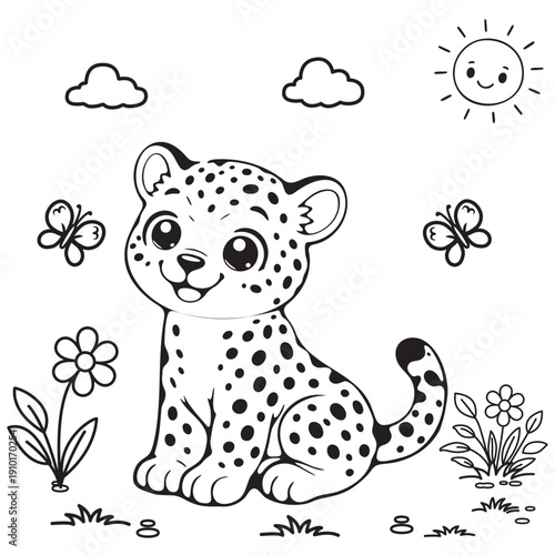 Hand drawn Leopard Animal outline illustration for Coloring book