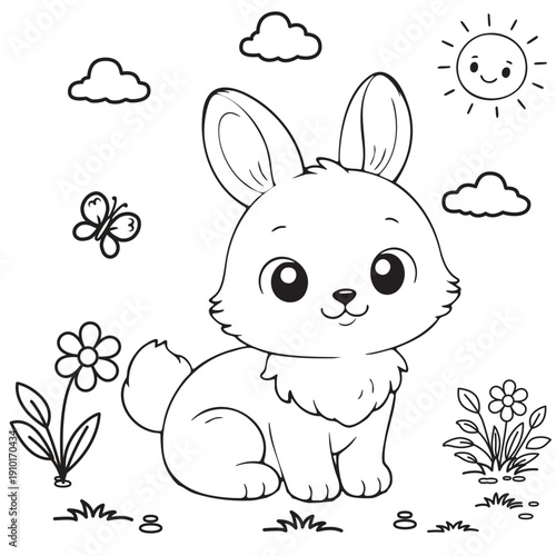 Hand drawn Rabbit Animal outline illustration for Coloring book
