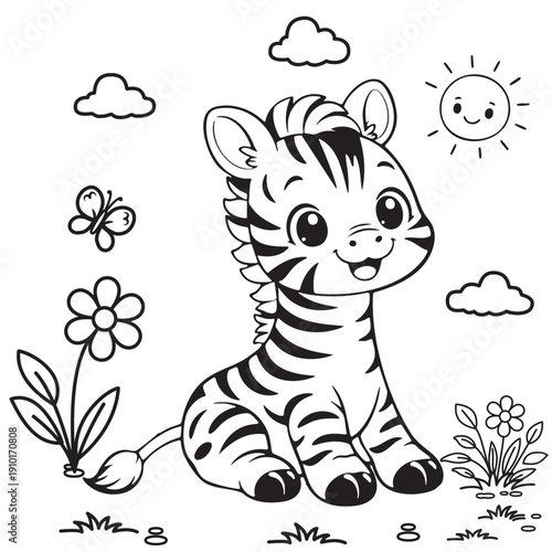 Hand drawn Zebra outline illustration for Coloring book