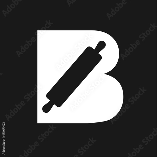 Letter B Logo with Rolling Pin Icon for Bakery or Baking Business