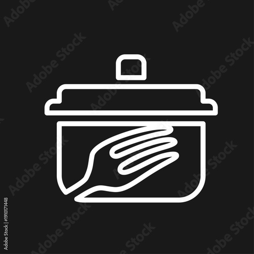 Minimalist Line Art Icon of Cooking Pot with Hand Shaped Fork