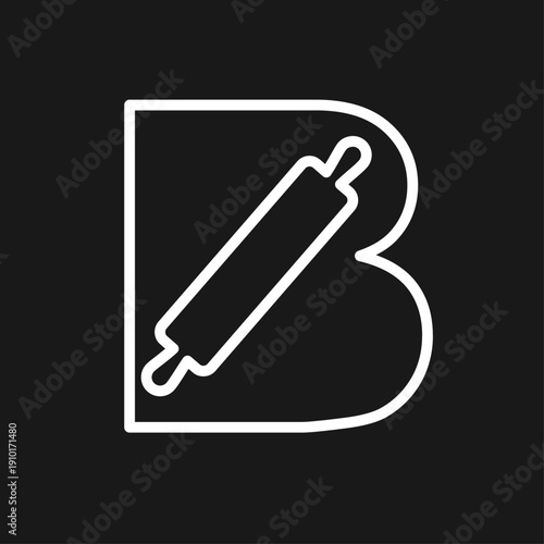Letter B Logo with Rolling Pin Outline on Black Background