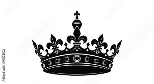 Elegant black crown illustration with fleur de lis and jeweled band