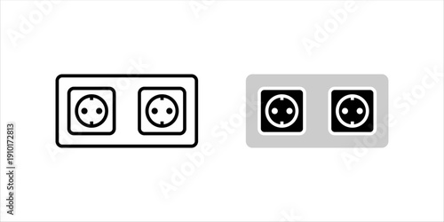 Minimal line icon set. of a double wall power socket outlet, representing electricity supply, energy connection, and electrical installation.