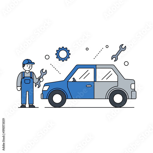 Car Mechanic Repairing Vehicle Service Icon Flat Design
