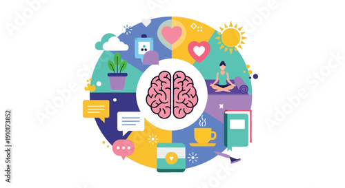 Mental wellbeing concept a colorful illustration of a healthy mind