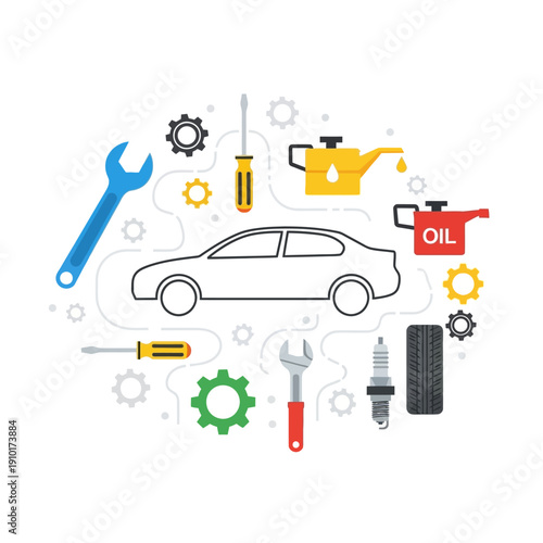 Car Repair And Maintenance Icons Set: Auto Service, Tools, Engine Oil, Spark Plug, Tire