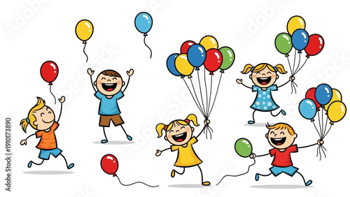 Children Playing With Colorful Balloons.