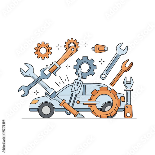 Car Repair Service: Tools, Wrench, Gears, and Auto Mechanic Concept