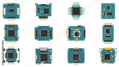 Microchips on a white background closeup.
