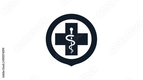 Medical symbol with snake staff.