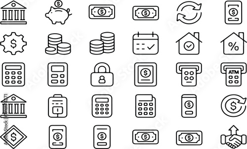 Finance and Banking Icons Set – Money, Payments, and Investment Concepts