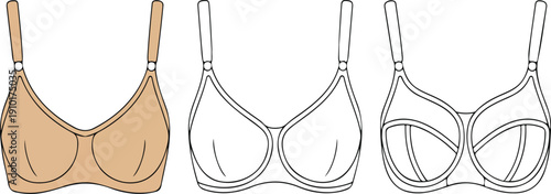 Women’s Sports Bra CAD Drawing – Front and Back Technical Fashion Sketch