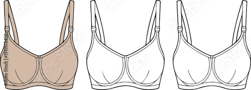Women’s Sports Bra CAD Drawing – Front and Back Technical Fashion Sketch