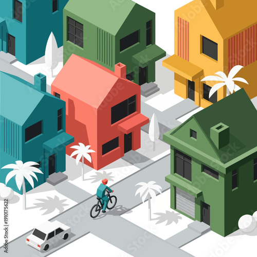 Isometric Houses and Buildings in City Scene.
