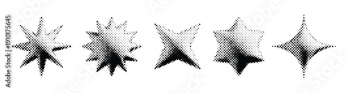 black halftone grunge stars set d dotted grainy star shape 