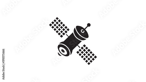 Satellite Icon in Simple Flat Design with Black Color on White Background for Technology Illustration