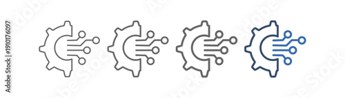 
Technological outline icon set with gear and artificial neural designs