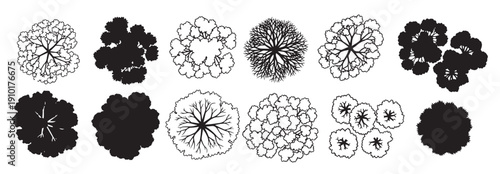  overhead tree icons circular top view trees for cad garden