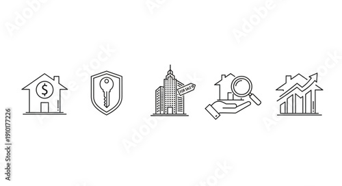 Real Estate Icons Representing Investment Security and Growth.