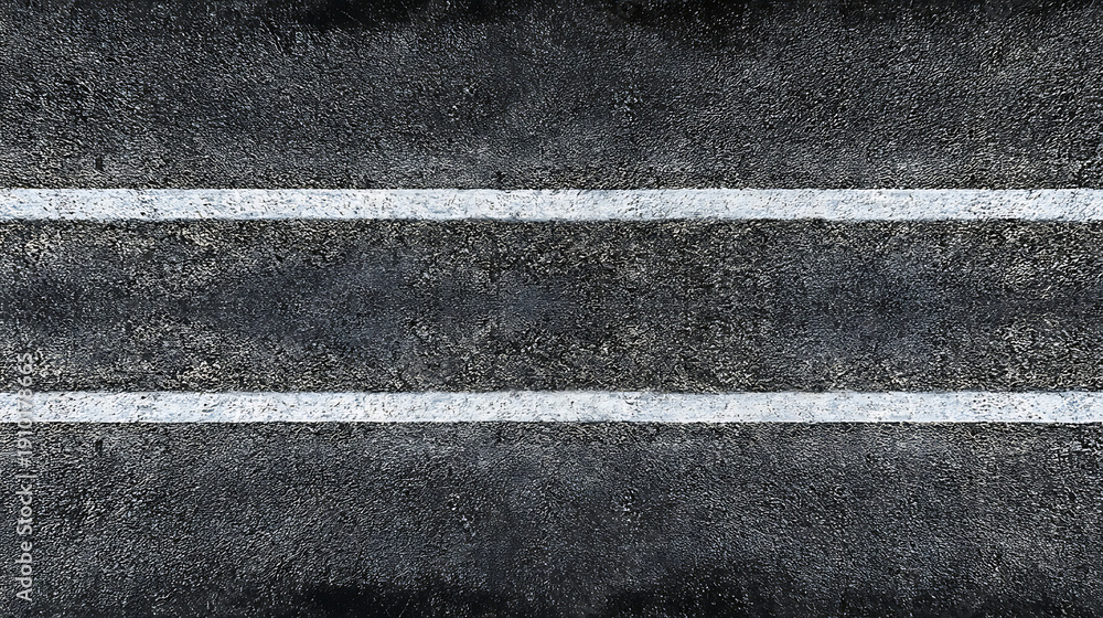 Fototapeta premium Smooth Asphalt Road Surface with Three Parallel White Lane Lines