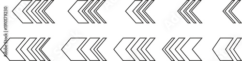 Black outline chevron arrow pattern with repeating directional shapes. Minimal geometric background for modern web, print, or branding layouts. Clean linear arrow texture design.