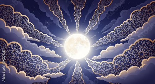 Glowing Full Moon with Islamic Geometric Pattern