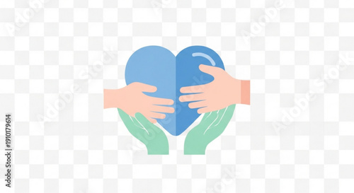 Hands holding blue heart symbol representing love care and support on transparent background