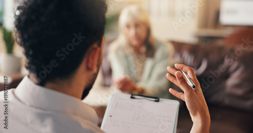 Tablou pe pânză Man, therapist or counseling with clipboard for advisory, therapy session or psychology
