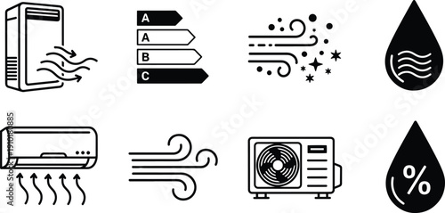 Set of vector silhouette design elements for air conditioning and humidity control systems bundle