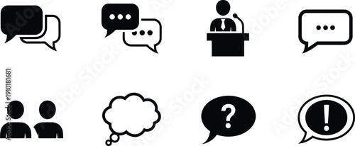 Set of vector silhouette design elements bundle with chat and speech icons