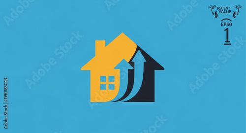 Real estate growth concept with upward arrow and house icon.