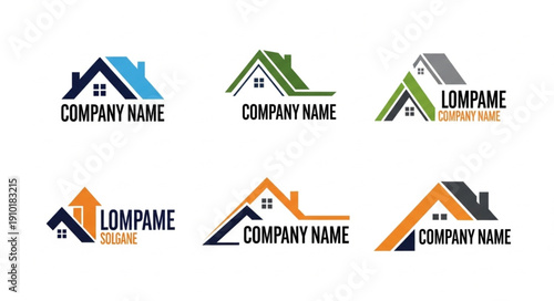 Set of six modern house logos for real estate company branding.