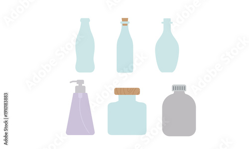Set of Minimalist Glass Bottles and Jars Vector Illustration