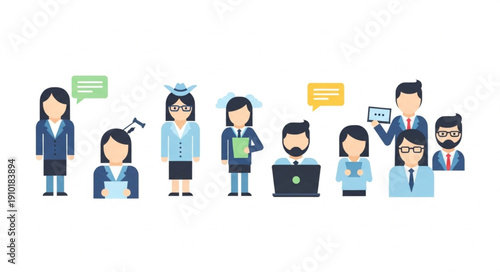 Diverse Group of Business People Characters in Flat Design Style.
