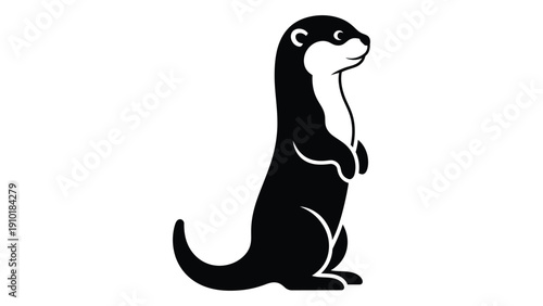 A black and white illustration of a curious otter standing upright isolated on white background, Vector