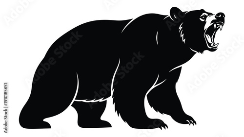 A fierce black bear standing on all fours with its mouth open in a roar. isolated on white background, Vector