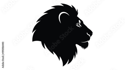 Majestic black silhouette of a lion's head with a prominent mane isolated on white background, Vector