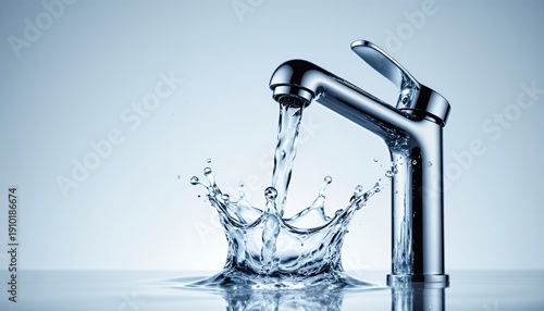 High-Speed Water Splash from Modern Faucet in Studio Setting