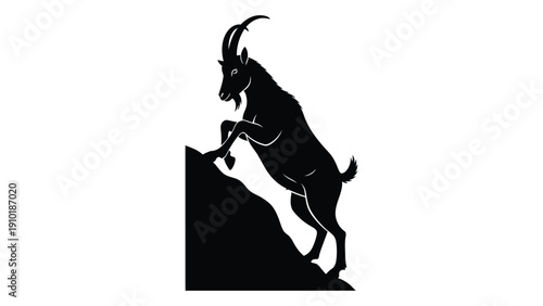 A silhouette of a mountain goat climbing a rock face with determination and agility isolated on white background, Vector