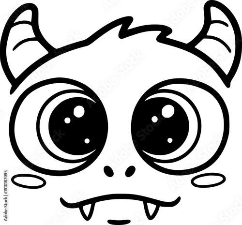 A cartoonish illustration of a monster face with large eyes and sharp teeth