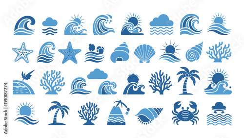 A diverse collection of icons representing various activities and objects isolated on white background, Vector