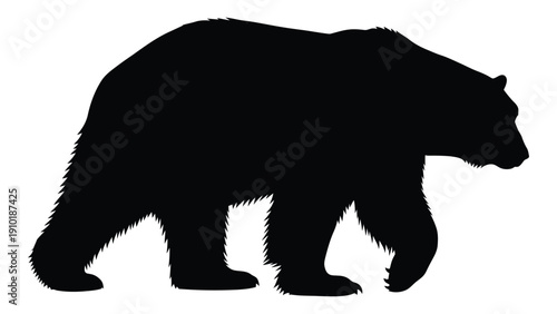 A black silhouette of a bear walking, showcasing its powerful and majestic form. isolated on white background, Vector